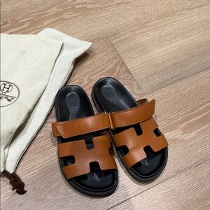 Hermes Tan Leather Sandals